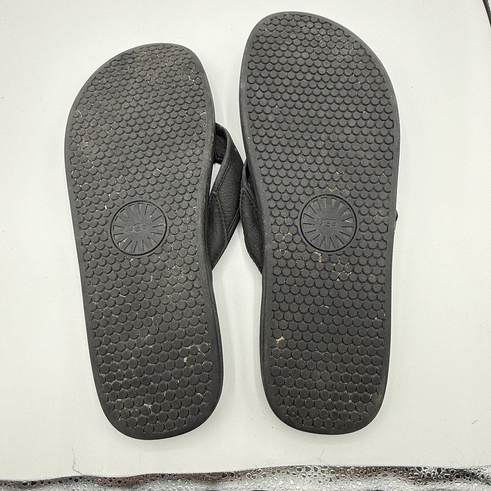 UGG Flip Flops Mens Sz 12 Black Leather Flip Flops - Picture 3 of 5